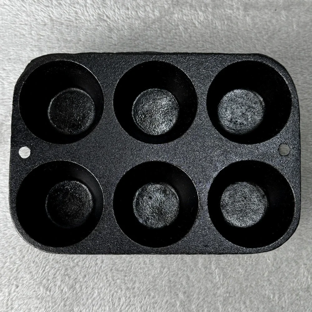 Vintage Cast Iron 6 Cup Muffin Cornbread Camping Pan Popover Skillet Bakeware